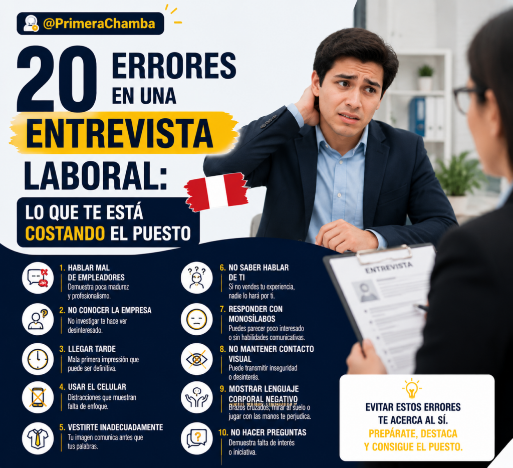 20 errores en una entrevista laboral